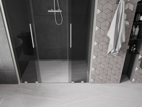 Mexen Velar Duo, posuvné sprchové dveře do otvoru 140 cm, 8mm šedé sklo, broušená ocel, 871-140-000-42-97