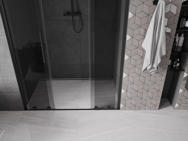 Mexen Velar Duo, posuvné sprchové dveře do otvoru 150 cm, 8mm šedé sklo, černá matná, 871-150-000-42-70