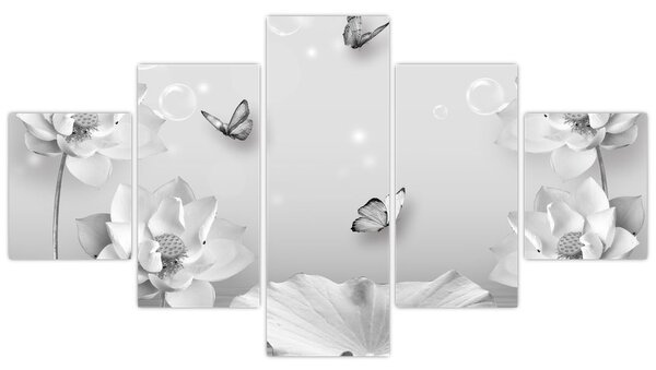 Obraz - Květinový design s motýlky (125x70 cm)