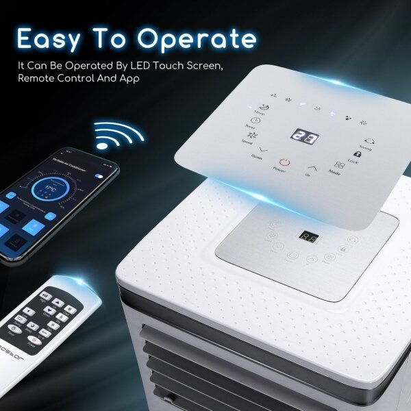 Aigostar - Chytrá mobilní klimatizace 3v1 1003W/230V 9000 BTU Wi-Fi bílá + dálkí