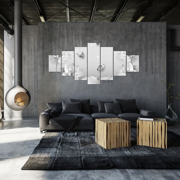 Obraz - Květinový design s motýlky (210x100 cm)