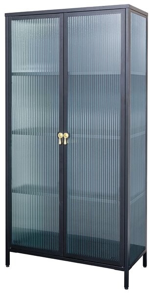 Industriální moderní černá vitrína Industria Durante se dvěma dvířky s žebrovaným sklem 160 cm