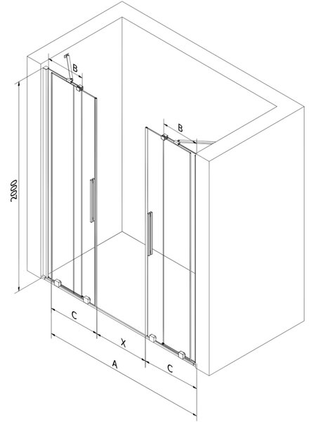 Mexen Velar Duo, posuvné sprchové dveře do otvoru 140 cm, 8mm šedé sklo, zlatá lesklá, 871-140-000-42-50