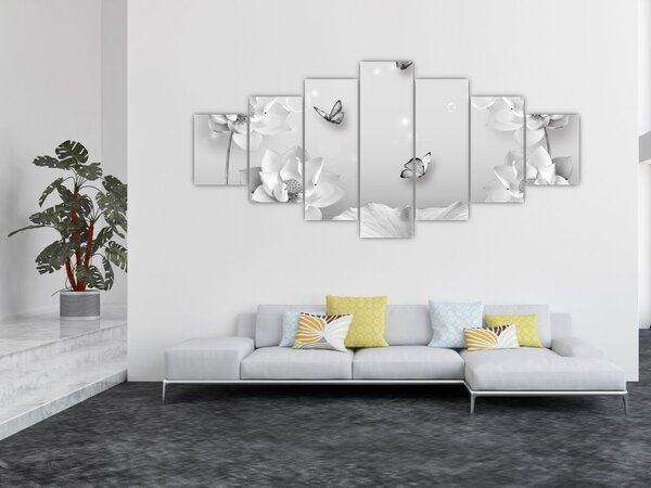 Obraz - Květinový design s motýlky (210x100 cm)