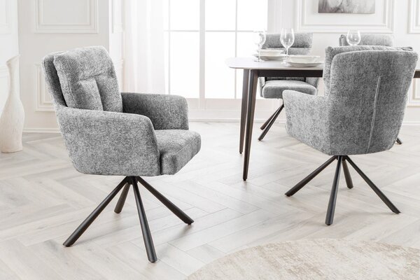 Designová retro otočná židle Dover s šedým čalouněním a opěrkami na ruce 92 cm