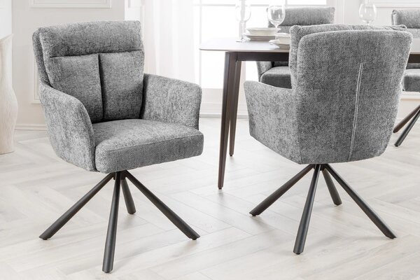 Designová retro otočná židle Dover s šedým čalouněním a opěrkami na ruce 92 cm