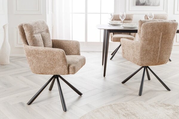 Designová retro otočná židle Dover s prošívaným čalouněním v béžově šedé barvě 92 cm