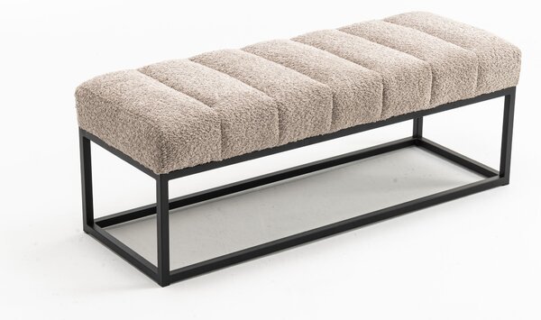 Designová retro čalouněná lavice Taxil se světlým šedo béžovým potahem z buklé látky 110 cm