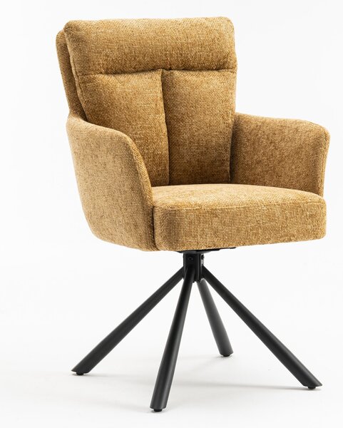 Designová retro otočná židle Dover s hořčicově žlutým čalouněním a vysokou zádovou opěrkou 92 cm