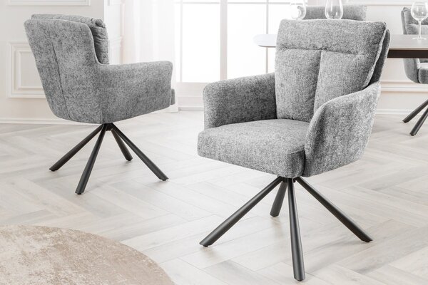 Designová retro otočná židle Dover s šedým čalouněním a opěrkami na ruce 92 cm