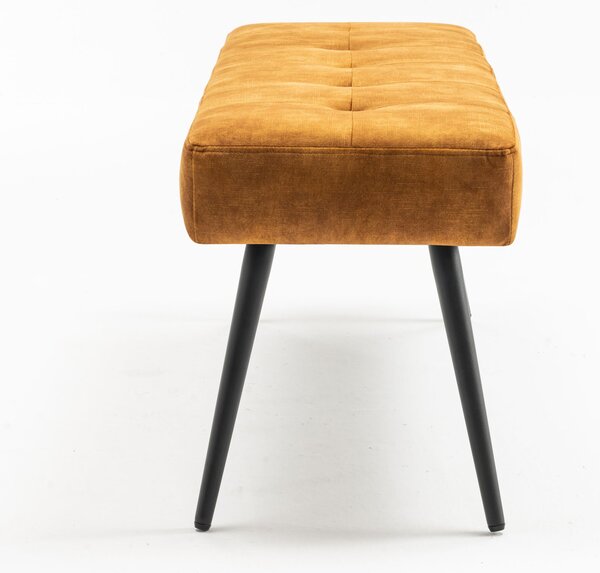 Moderní designová žlutá lavice Soreli s prošívaným sametovým čalouněním 100 cm