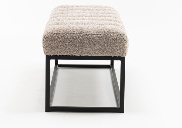 Designová retro čalouněná lavice Taxil se světlým šedo béžovým potahem z buklé látky 110 cm