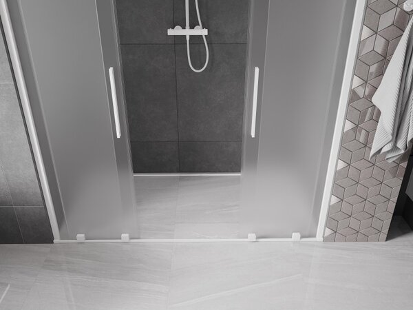 Mexen Velar Duo, posuvné sprchové dveře do otvoru 170 cm, 8mm sklo námraza, bílá matná, 871-170-000-32-20