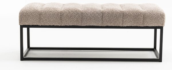 Designová retro čalouněná lavice Taxil se světlým šedo béžovým potahem z buklé látky 110 cm