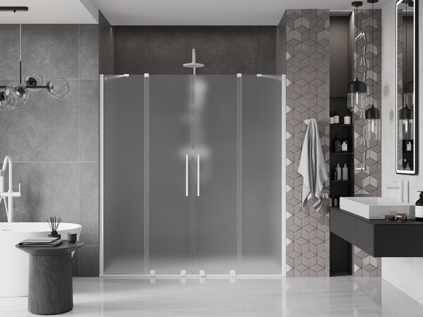 Mexen Velar Duo, posuvné sprchové dveře do otvoru 170 cm, 8mm sklo námraza, bílá matná, 871-170-000-32-20