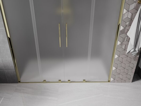 Mexen Velar Duo, posuvné sprchové dveře do otvoru 200 cm, 8mm sklo námraza, zlatá lesklá, 871-200-000-32-50