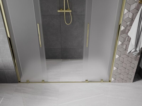 Mexen Velar Duo, posuvné sprchové dveře do otvoru 200 cm, 8mm sklo námraza, zlatá lesklá, 871-200-000-32-50
