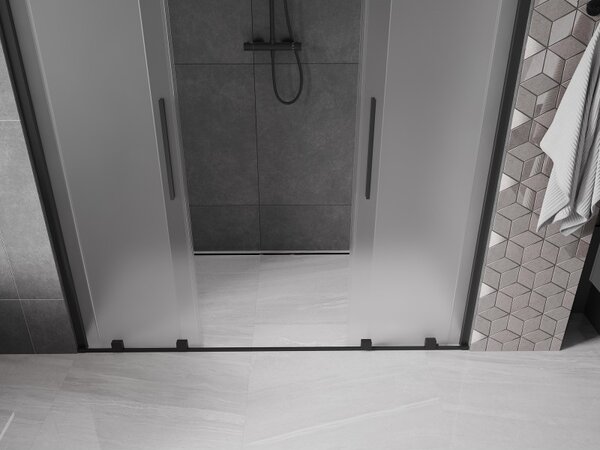 Mexen Velar Duo, posuvné sprchové dveře do otvoru 170 cm, 8mm sklo námraza, černá matná, 871-170-000-32-70