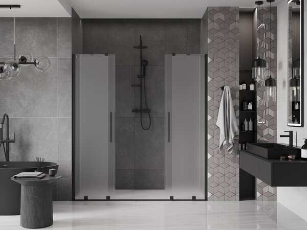 Mexen Velar Duo, posuvné sprchové dveře do otvoru 170 cm, 8mm sklo námraza, černá matná, 871-170-000-32-70