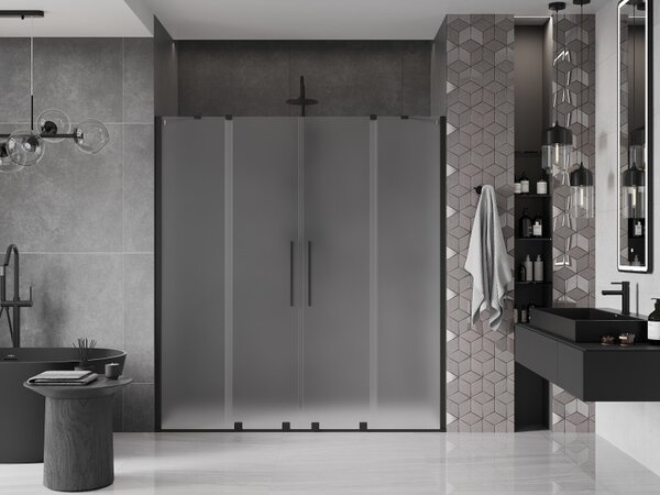 Mexen Velar Duo, posuvné sprchové dveře do otvoru 170 cm, 8mm sklo námraza, černá matná, 871-170-000-32-70
