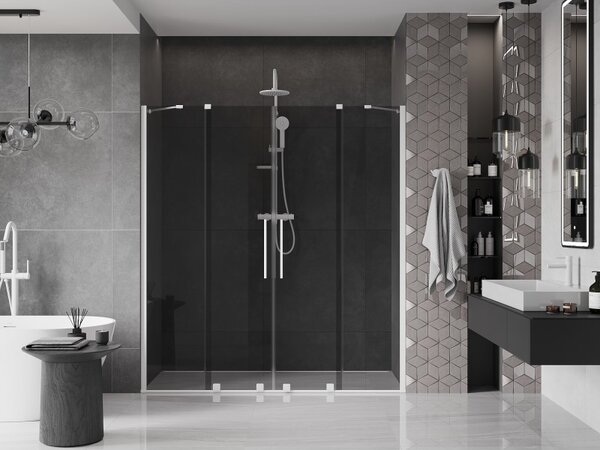 Mexen Velar Duo, posuvné sprchové dveře do otvoru 170 cm, 8mm šedé sklo, bílá matná, 871-170-000-42-20
