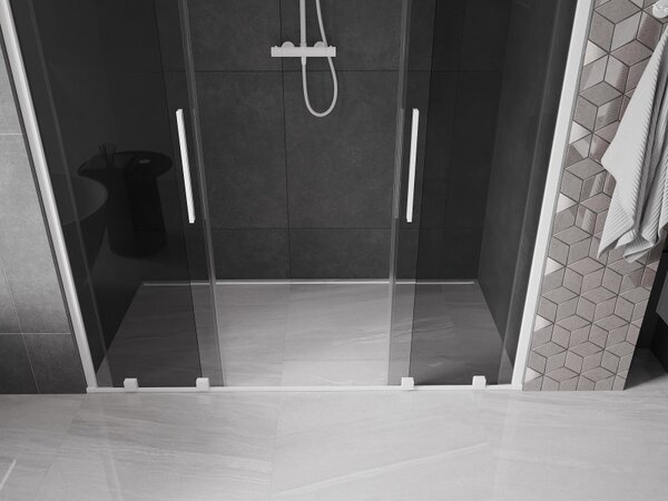 Mexen Velar Duo, posuvné sprchové dveře do otvoru 170 cm, 8mm šedé sklo, bílá matná, 871-170-000-42-20