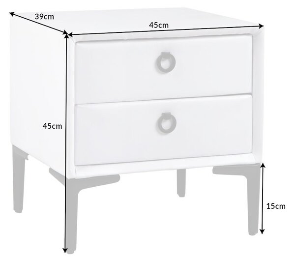 Moderní čalouněný bílý noční stolek Everson se sametovým potahem a dvěma zásuvkami 45 cm