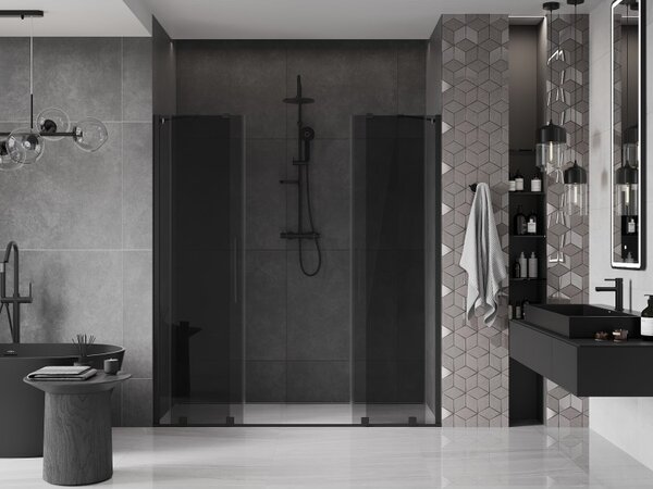 Mexen Velar Duo, posuvné sprchové dveře do otvoru 180 cm, 8mm šedé sklo, černá matná, 871-180-000-42-70
