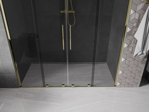 Mexen Velar Duo, posuvné sprchové dveře do otvoru 200 cm, 8mm šedé sklo, zlatá lesklá, 871-200-000-42-50