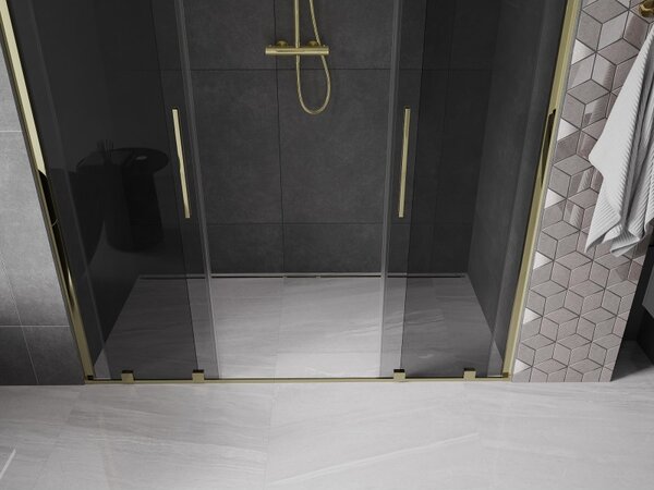 Mexen Velar Duo, posuvné sprchové dveře do otvoru 200 cm, 8mm šedé sklo, zlatá lesklá, 871-200-000-42-50
