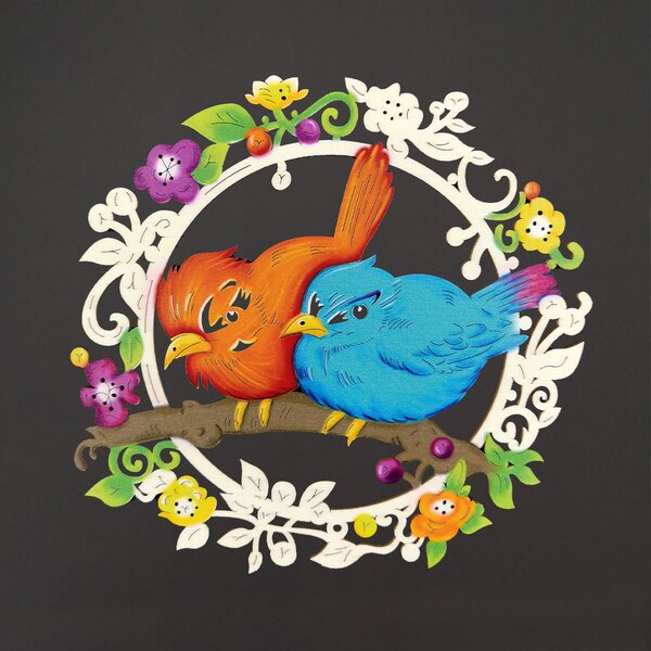 AMADEA Dřevěná dekorace ptáčci na větvi, barevná dekorace k zavěšení, velikost 19 cm
