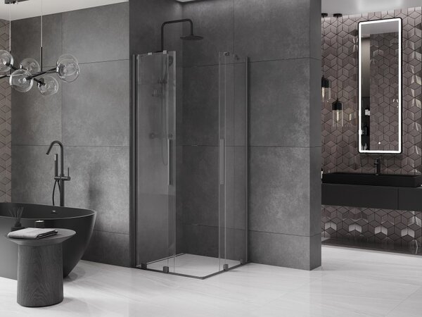 Mexen Velar Duo, sprchový kout s posuvnými dveřmi 90 x 90 cm, 8mm čiré sklo, broušený grafit, 871-090-090-02-95