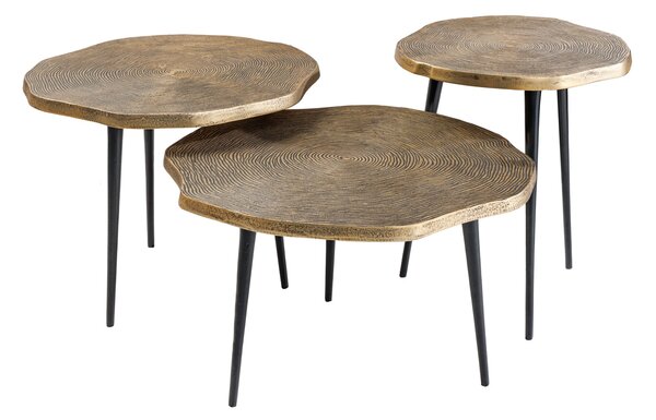 Designová art deco sada tří konferenčních stolků Fabiosa se vzorem letokruhů ve zlaté a černé barvě 49 cm