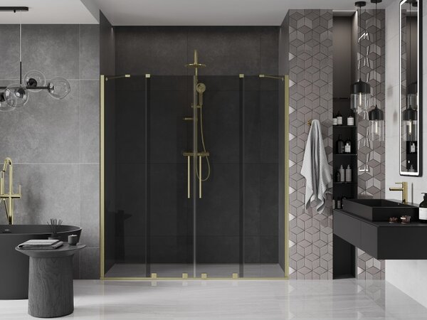 Mexen Velar Duo, posuvné sprchové dveře do otvoru 170 cm, 8mm šedé sklo, zlatá matná, 871-170-000-42-55