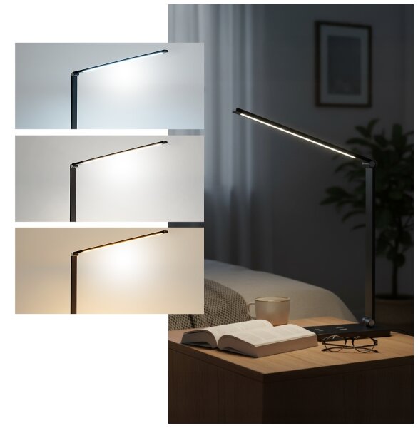 Brilagi -LED Stm dotyk stol lampa s bezdr nab QI LED/7W/5V 3000/4000/6000K černá