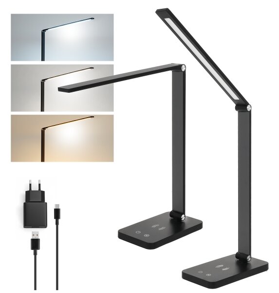 Brilagi -LED Stm dotyk stol lampa s bezdr nab QI LED/7W/5V 3000/4000/6000K černá
