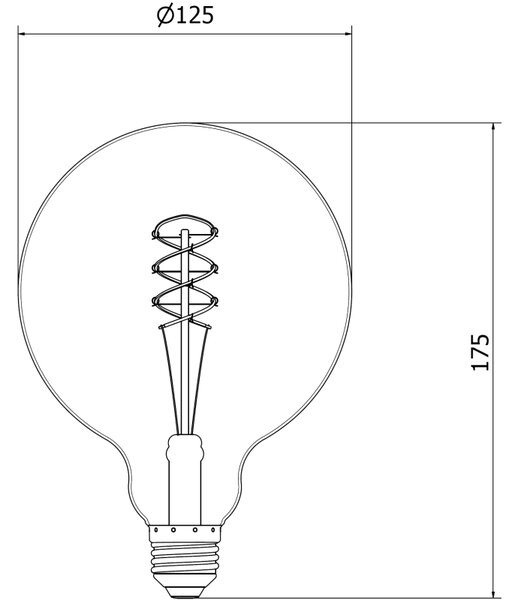 Mexen Vintis, LED žárovka spirála E27, G125, 6W, Teplá - 2200K, 350 lm, kouřová - L168-E27-0622-70