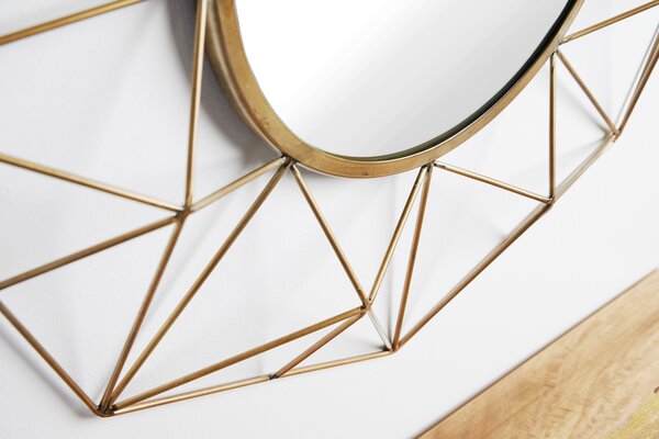 Designové kulaté art deco zrcadlo Xoia s kovovým rámem s diamantovým designem v matné zlaté barvě 80 cm