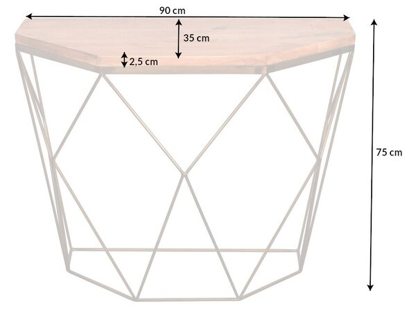 Designový art deco konzolový stolek Xoia se zlatou podstavou s diamantovým vzorem a hnědou dřevěnou deskou 75 cm