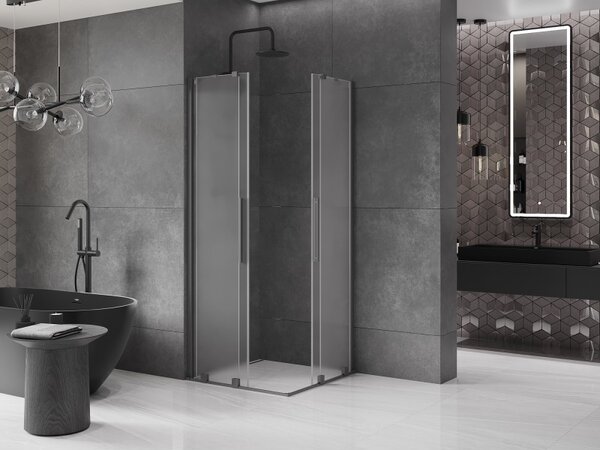 Mexen Velar Duo, sprchový kout s posuvnými dveřmi 80 x 80 cm, 8mm sklo námraza, broušený grafit, 871-080-080-32-95