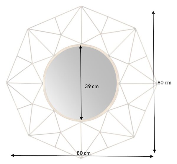 Designové kulaté art deco zrcadlo Xoia s kovovým rámem s diamantovým designem v matné zlaté barvě 80 cm
