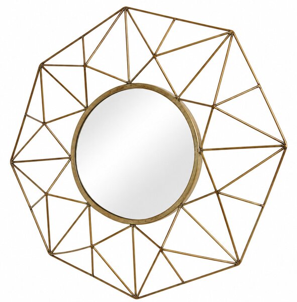 Designové art deco mosazné patinované kulaté zrcadlo Xoia s kovovým rámem se vzdušným diamantovým designem 90 cm