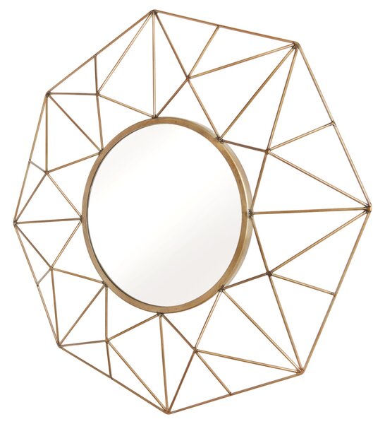 Designové kulaté art deco zrcadlo Xoia s kovovým rámem s diamantovým designem v matné zlaté barvě 80 cm