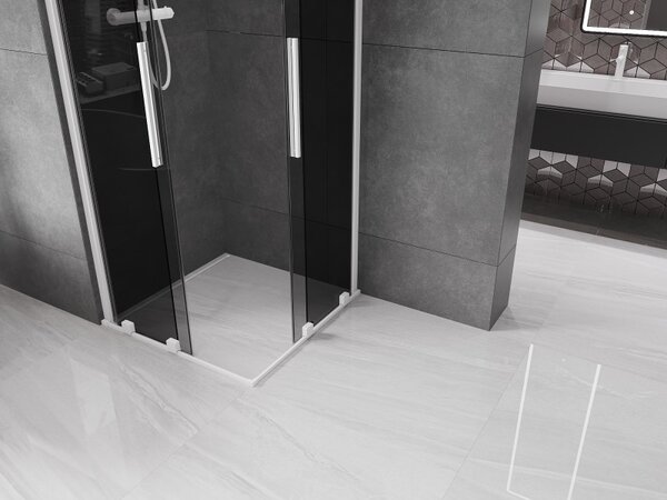 Mexen Velar Duo, sprchový kout s posuvnými dveřmi 80 x 80 cm, 8mm šedé sklo, bílá matná, 871-080-080-42-20