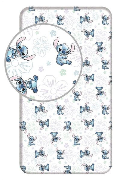 Bílé napínací bavlněné dětské prostěradlo na jednolůžko 90x200 cm Lilo and Stitch "Ohana White" – Jerry Fabrics