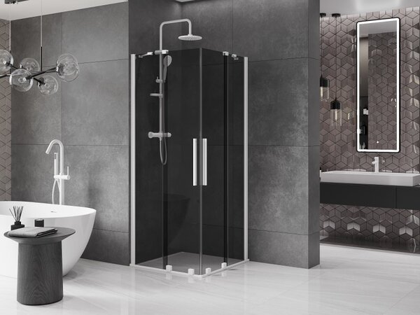 Mexen Velar Duo, sprchový kout s posuvnými dveřmi 80 x 80 cm, 8mm šedé sklo, bílá matná, 871-080-080-42-20