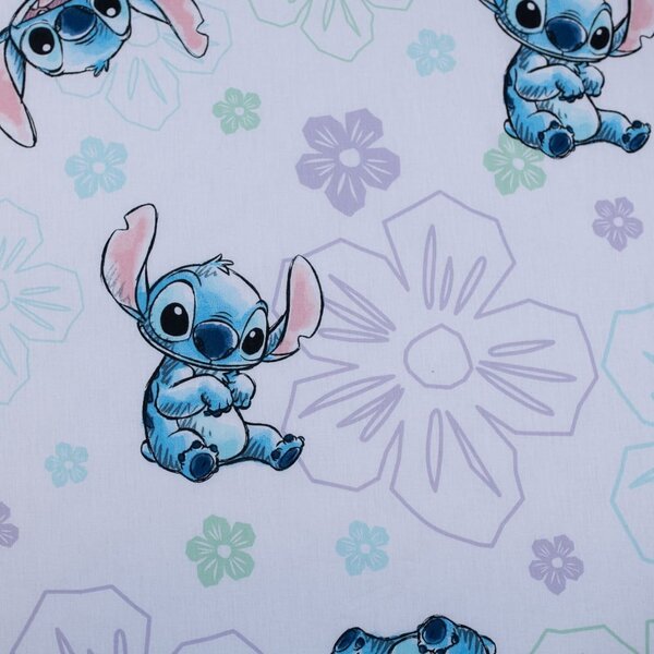 Bílé napínací bavlněné dětské prostěradlo na jednolůžko 90x200 cm Lilo and Stitch "Ohana White" – Jerry Fabrics