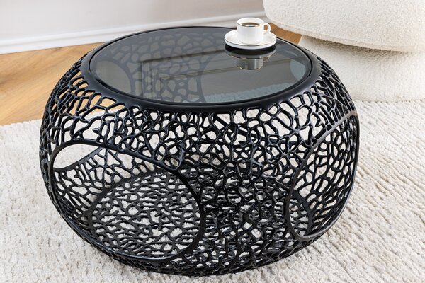 Moderní designový černý kulatý konferenční stolek Hoja s kulatou kovovou podstavou s úložným prostorem 40 cm
