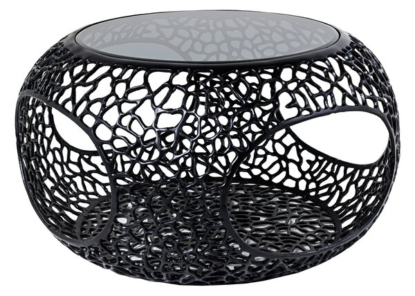Moderní designový černý kulatý konferenční stolek Hoja s kulatou kovovou podstavou s úložným prostorem 40 cm