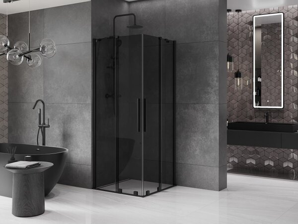 Mexen Velar Duo, sprchový kout s posuvnými dveřmi 80 x 80 cm, 8mm šedé sklo, černá matná, 871-080-080-42-70